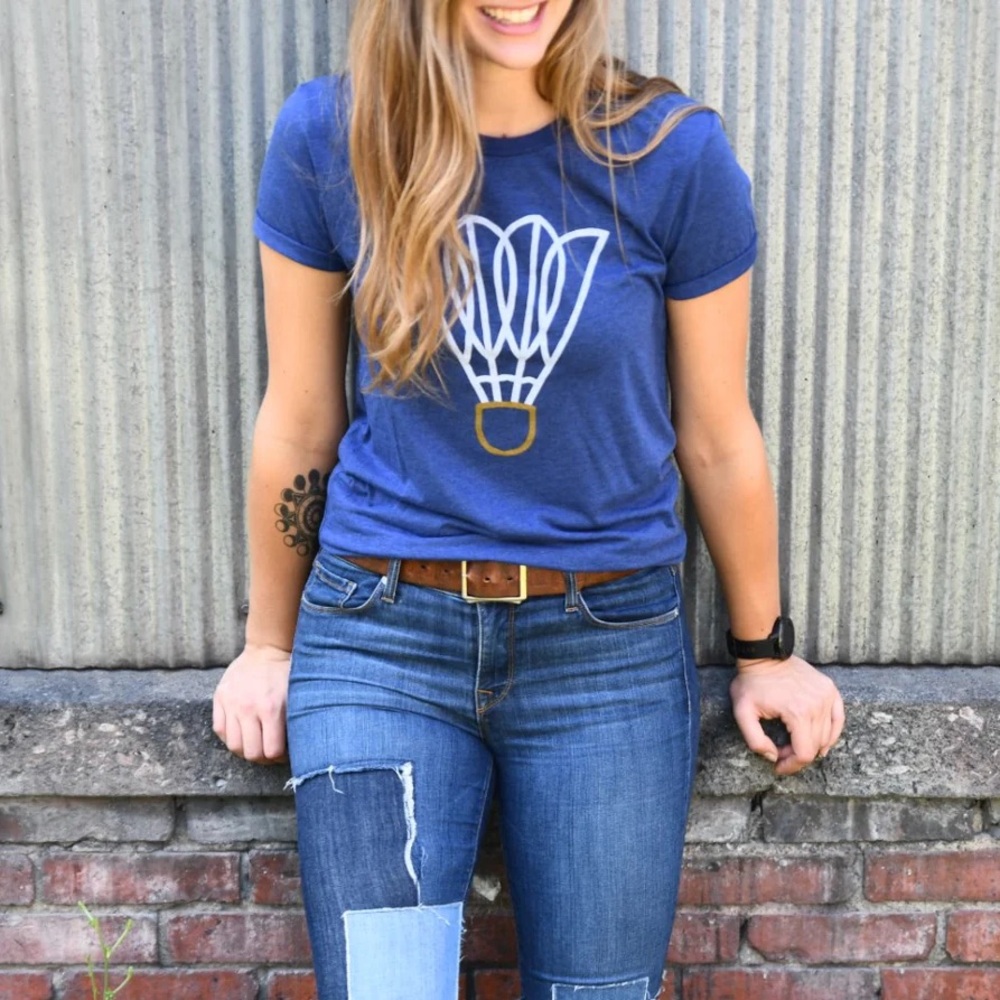 FLINT & FIELD Shuttlecock Tee Navy Blue Unisex Size Medium